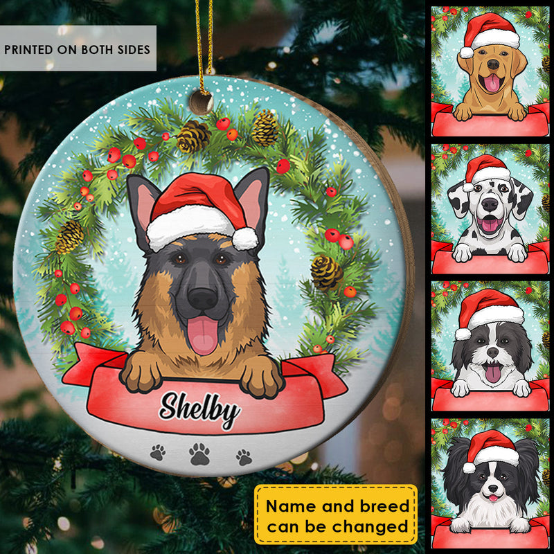 Merry Christmas With The Dog - Personalized Custom Round Shaped Wood Christmas Ornament