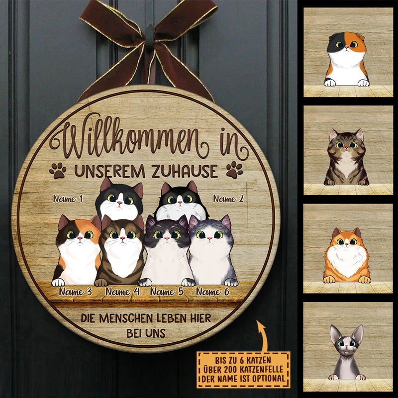 Willkommen In Meinem Zuhause - Lustiges Personalisiertes Katzentürschild, Funny Personalized Cat Door Sign German