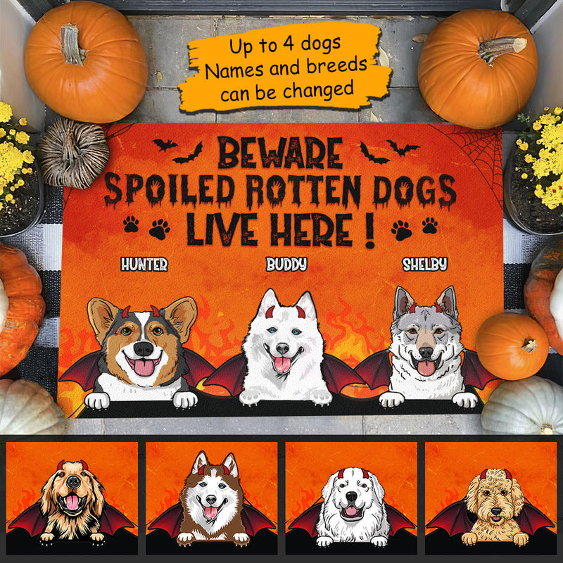 Beware Spoiled Rotten Dogs Live Here - Dogs Halloween - Personalized Decorative Mat