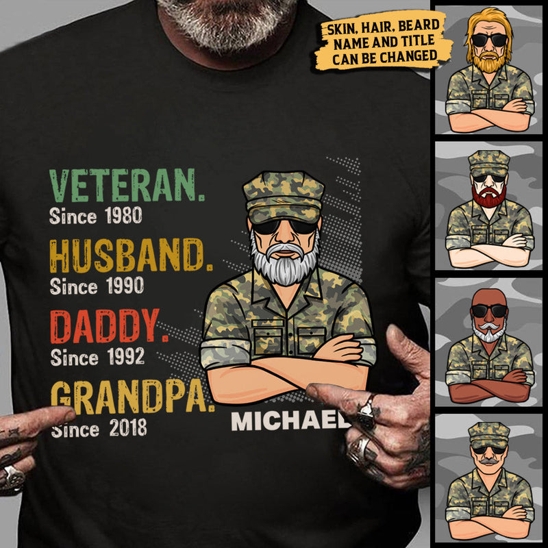 Veteran Papa Since - Gift For 4th Of July - Personalized Unisex T-Shirt