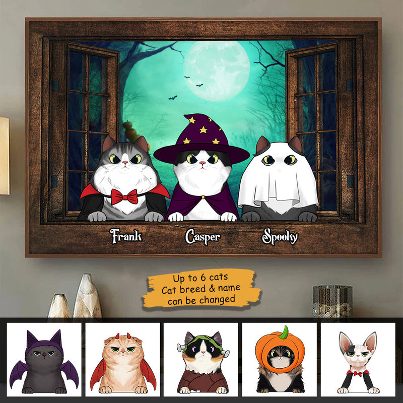 Halloween Night Cats By The Window - Personalized Horizontal Poster