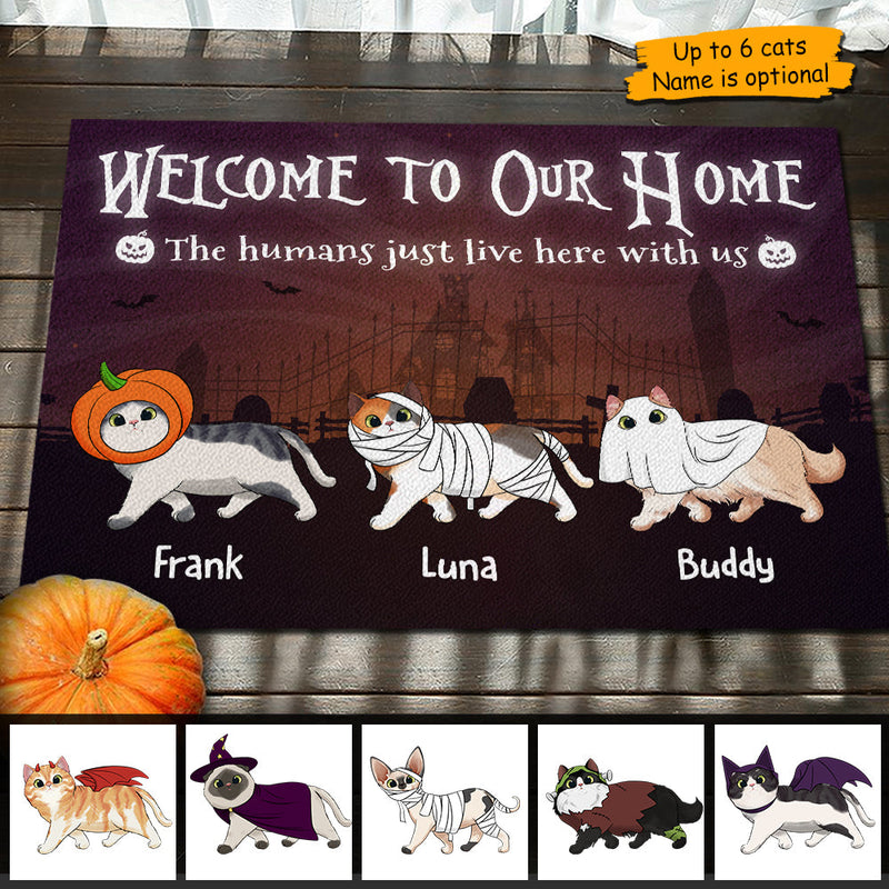 The Humans Just Live Here - Personalized Decorative Mat, Halloween Ideas.