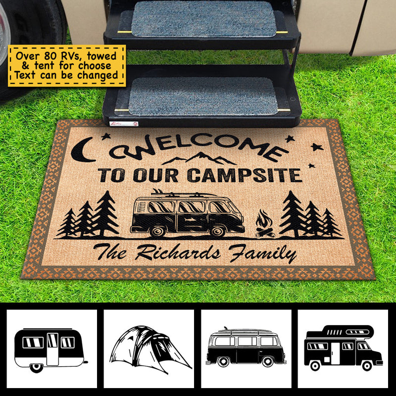 Welcome To Our Campsite - Personalized Decorative Mat