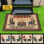 Welcome To Our Firepit Where The Fire Is Always Hot And Beer Is Always Cold - Gift For Camping Couples, Personalized Decorative Mat