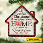 Our First Christmas In Our New Home - Gift For Couples, Husband Wife, Personalized Custom House Shaped Wood Christmas Ornament