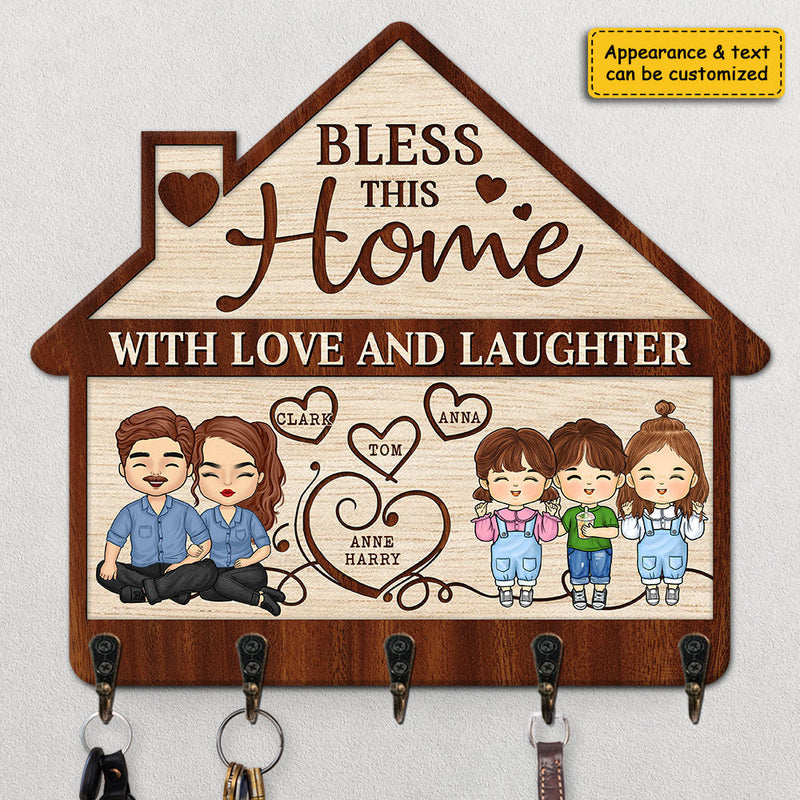 Bless This Home With Joy - Personalized Key Hanger, Key Holder - Gift For Couple, Husband Wife, Anniversary, Engagement, Wedding, Marriage Gift