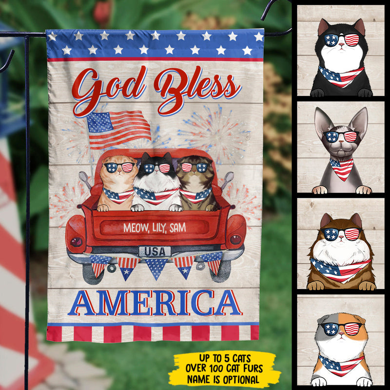 God Bless America - 4th Of July Decoration - Personalized Cat Flag