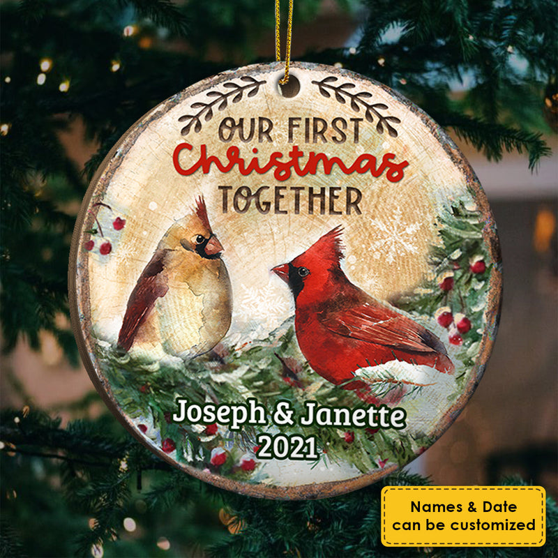 Our First Christmas Together - Personalized Custom Round Shaped Wood Christmas Ornament