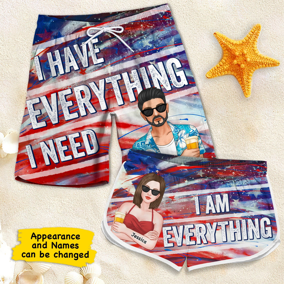 I Have Everything I Need - Personalized Couple Beach Shorts - Gift For Couples, Husband Wife