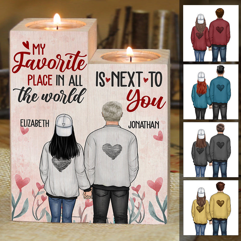 My Favorite Place In All The World Is Next To You - Gift For Couples - Personalized Candle Holder