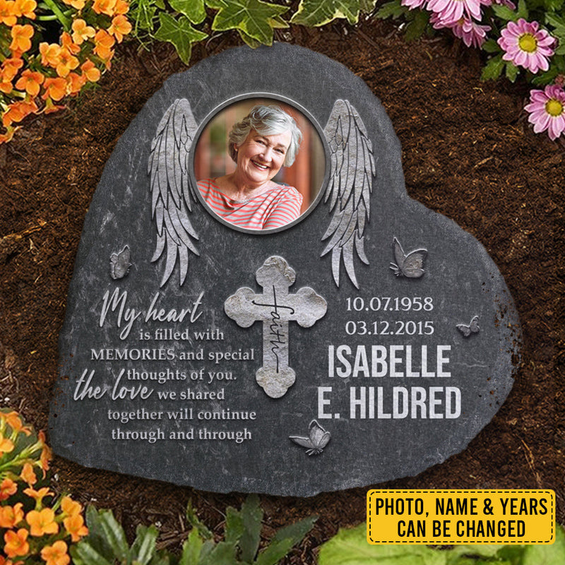 My Heart Is Filled With Memories And Special Thoughts Of You - Personalized Memorial Stone, Human Grave Marker - Upload Image, Memorial Gift, Sympathy Gift