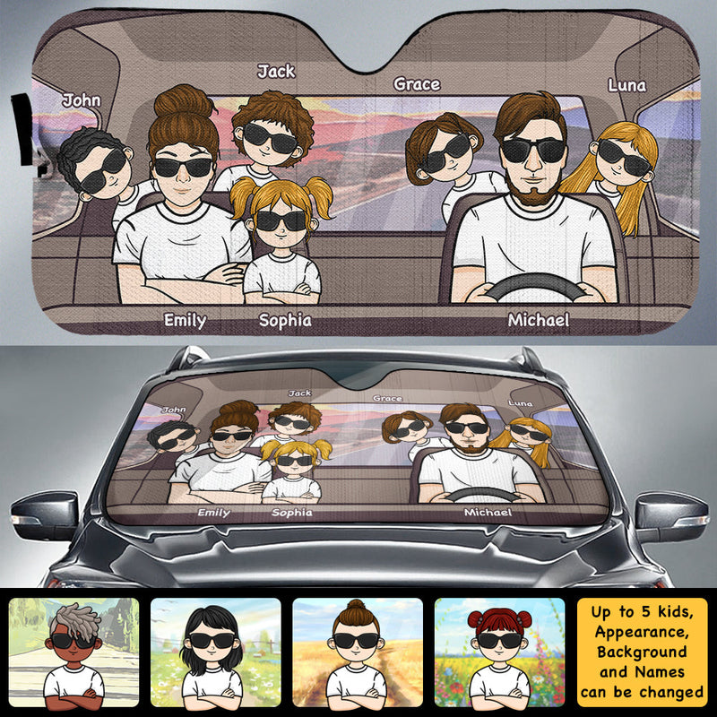 Happy Family Road Trip - Personalized Auto Sunshade - Gift For Couples, Husband Wife
