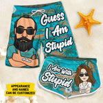 I Am With Stupid - Personalized Couple Beach Shorts - Gift For Couples, Husband Wife