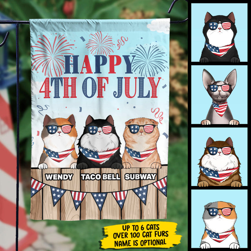 Happy 4th Of July, Welcome To Our Cat Home - 4th Of July Decoration - Personalized Flag