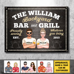 Backyard Bar & Grill - Proudly Serving Whatever You Bring - Gift For Couples, Husband Wife, Personalized Metal Sign