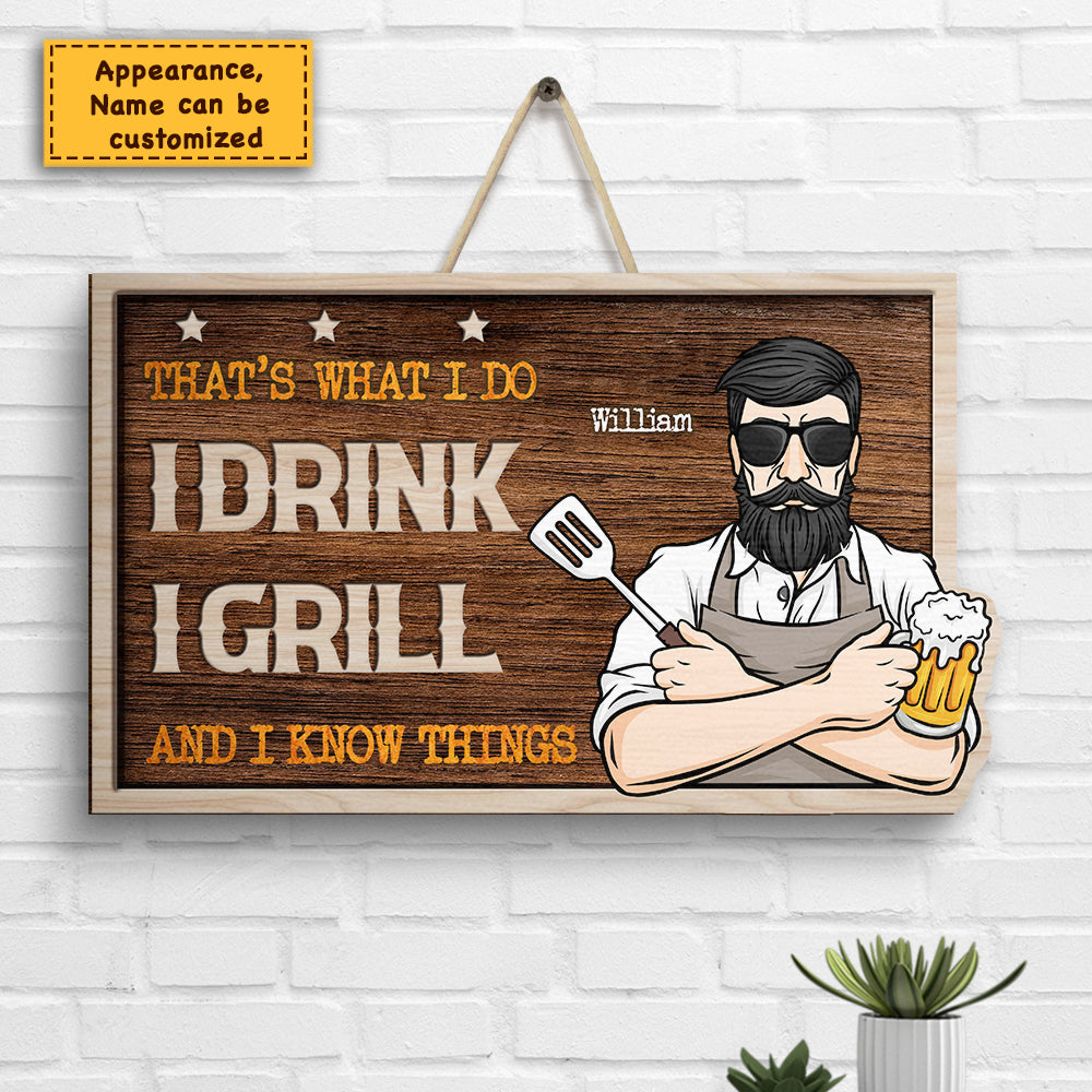 Dad Drink Dad Grill - Personalized Shaped Wood Sign - Gift For Dad
