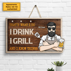 Dad Drink Dad Grill - Personalized Shaped Wood Sign - Gift For Dad