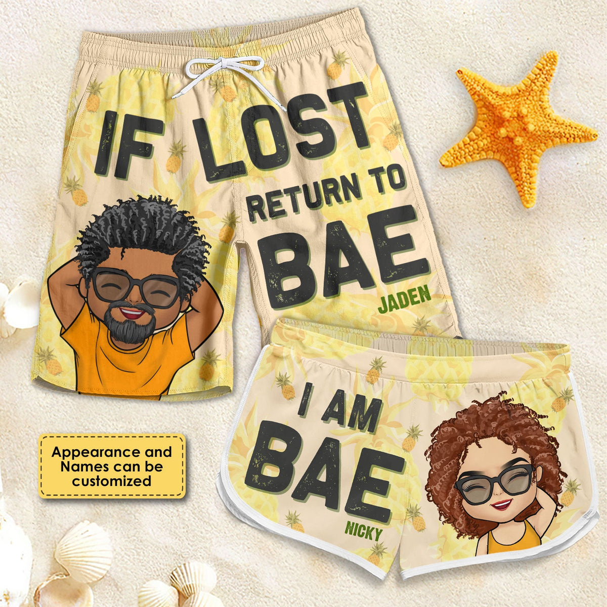 If Lost, Return To My Bae - Personalized Couple Beach Shorts - Gift For Couples, Husband Wife