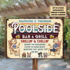 Poolside Bar & Grill - Personalized Metal Sign - Gift For Couples, Husband Wife