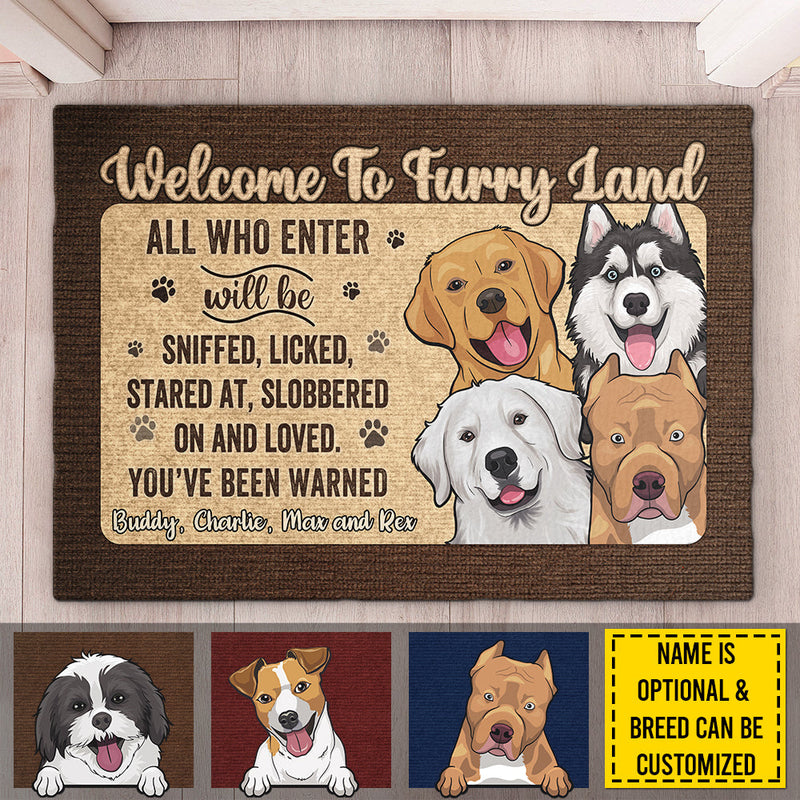 Welcome To Furry Land You’ve Been Warned - Personalized Decorative Mat - Gift For Dog Lovers, Dog Owners, Dog Gift, Gift For Pet Lovers