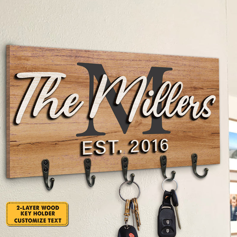 Our Sweet Family - Personalized Key Hanger, Key Holder, 2-Layer Wood Key Hanger - Gift For Couple, Husband Wife, Anniversary, Engagement, Wedding, Marriage Gift