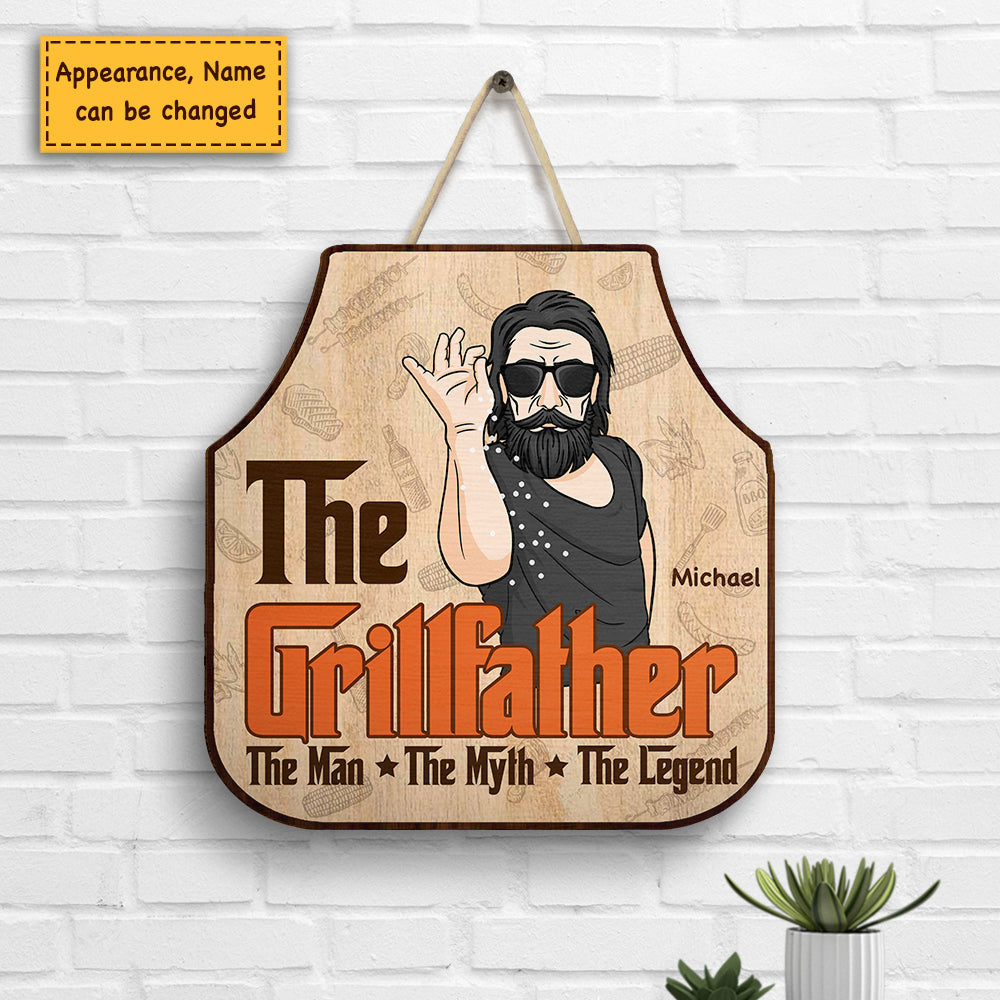 The Legend The Grillfather - Personalized Shaped Wood Sign - Gift For Dad
