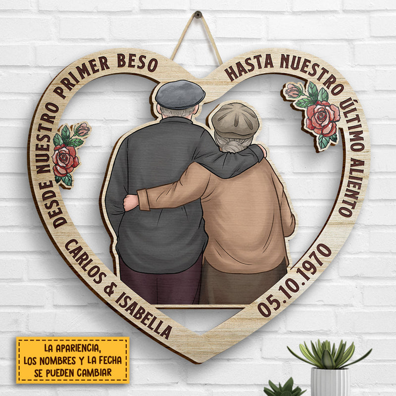 Abrazos De Pareja Desde El Primer Beso Hasta El Último Aliento - Gift For Couples, Husband Wife, Personalized Shaped Wood Sign Spanish