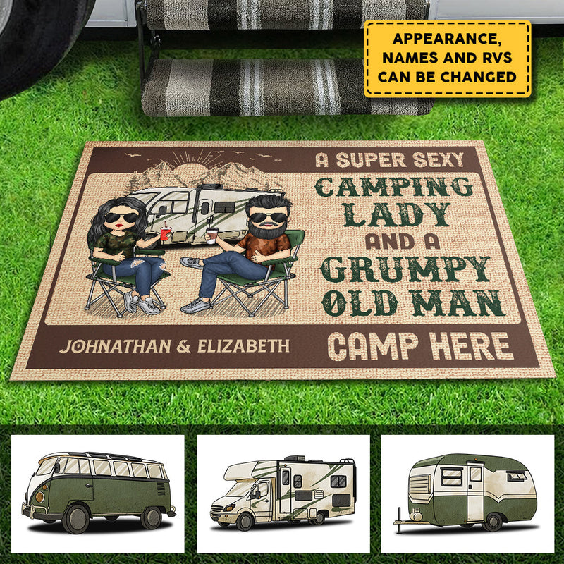 A Freaking Awesome Couple Camp Here - Personalized Decorative Mat - Gift For Camping Lovers