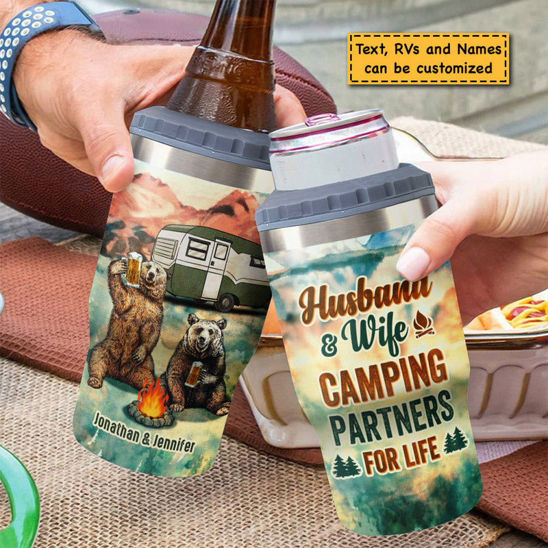 The Bonfire Was Lit There Was Beer - Personalized Can Cooler - Gift For Couples, Gift For Camping Lovers