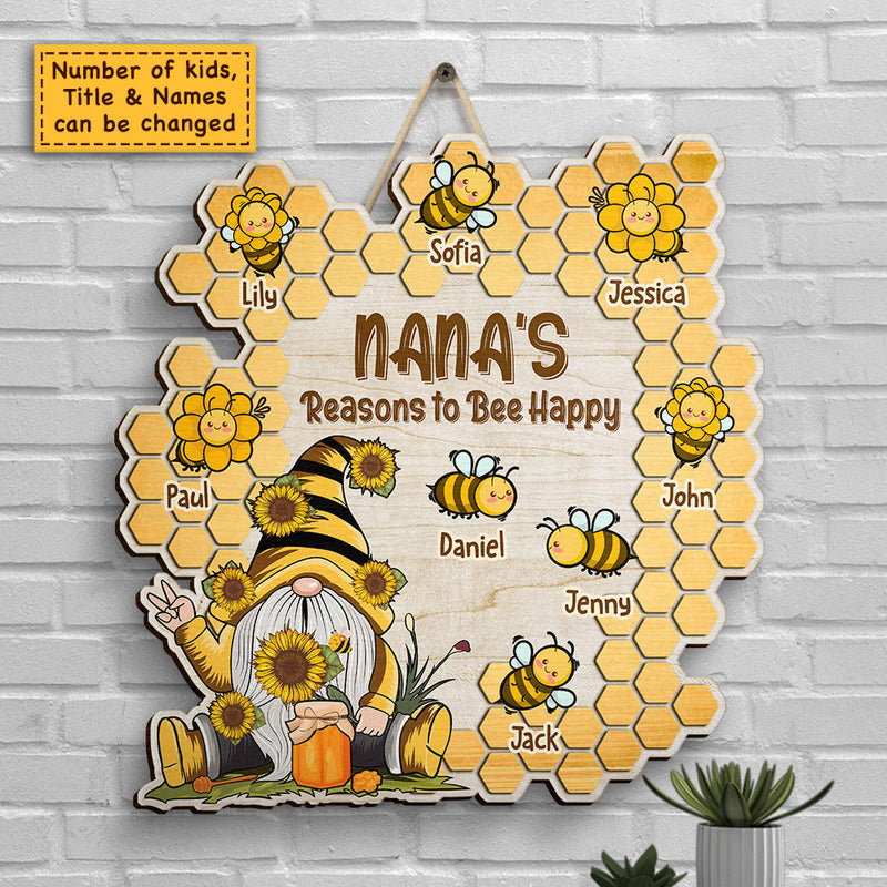 Grandma Bee Happy - Personalized Shaped Wood Sign - Gift For Grandma, Grandparents