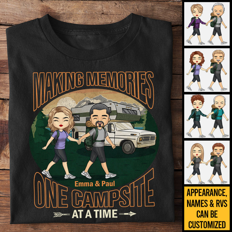 Making Memories One Campsite At A Time - Personalized Unisex T-Shirt, Hoodie, Sweatshirt - Gift For Couple, Husband Wife, Anniversary, Engagement, Wedding, Marriage, Camping Gift