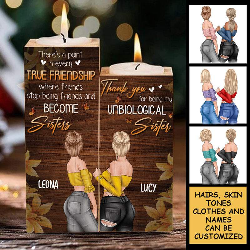 Friends Stop Being Friends And Become Sisters - Gift For Bestie - Personalized Candle Holder
