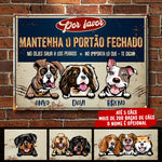 Mantenha O Portão Fechado - Sinal Metálico Do Cão Personalizado E Engraçado - Funny Personalized Dog Metal Sign Portuguese