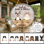 Custom Name Catio Bar & Grill Cat Family Gifts - Personalized Wood Sign