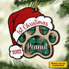 Dog Paw - Merry And Happy - Personalized Paw Shaped Wood Christmas Ornament