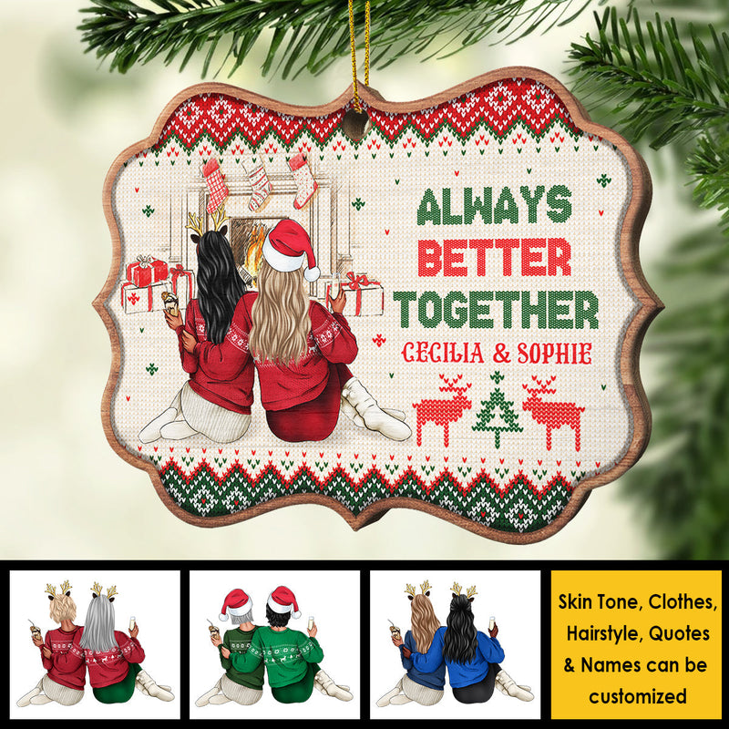 Not Sisters By Blood But Sisters By Heart - Personalized Custom Benelux Shaped Wood Christmas Ornament