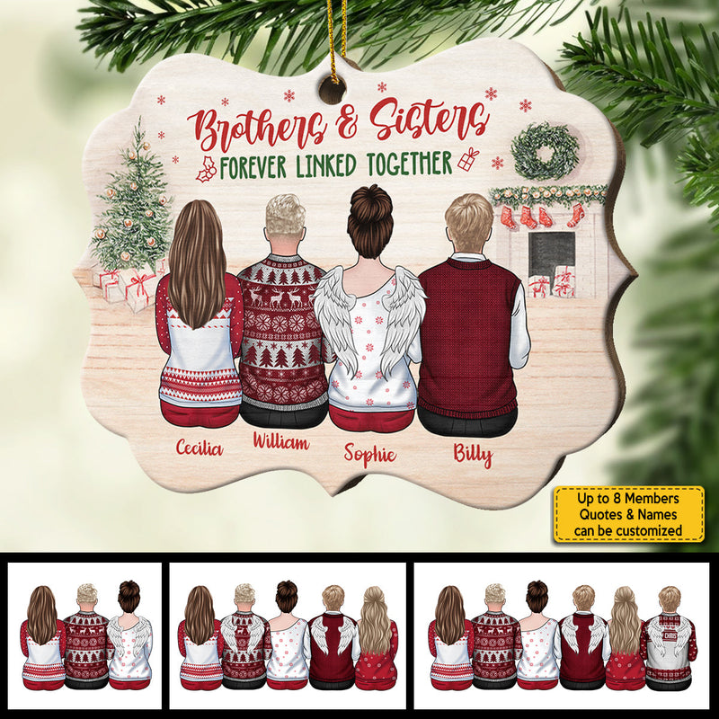 Brothers And Sisters Forever Linked Together - Personalized Custom Benelux Shaped Wood Christmas Ornament