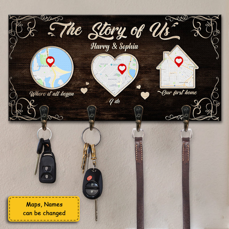 The Story Of Us - Personalized Key Hanger, Key Holder - Gift For Couples, Husband Wife