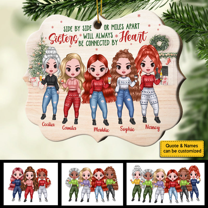 Sisters Forever, Never Apart - Maybe In Distance But Never At Heart - Personalized Custom Benelux Shaped Wood Christmas Ornament