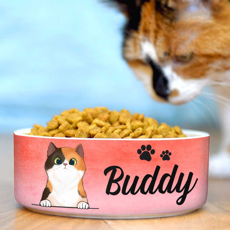 Pink Coral, Gift For Cat Lovers - Personalized Custom Ceramic Cat Bowls