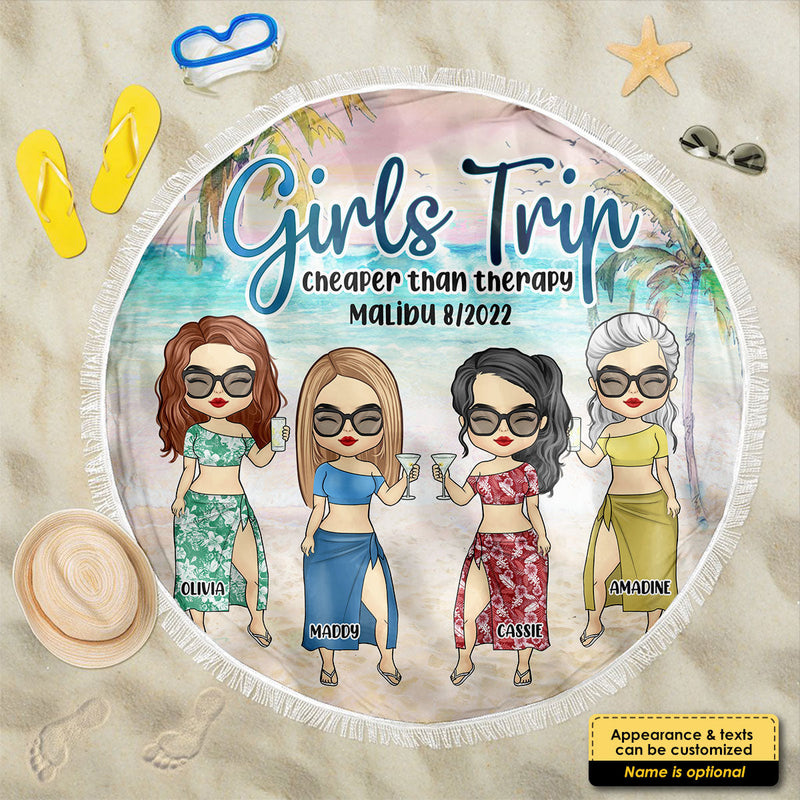 Girl's Trip The Beach Is Calling And We Must Go - Gift For Bestie, Personalized Round Beach Towel