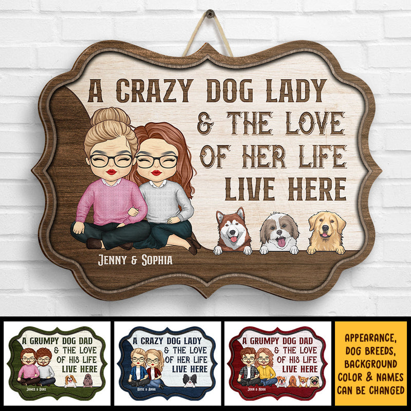 A Grumpy Dog Dad & His Love - Personalized Shaped Wood Sign - Gift For Couples, Husband Wife