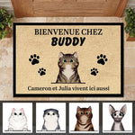 Bienvenue personnalisée à la Maison du Chat French- Funny Personalized Cat Decorative Mat (WT)