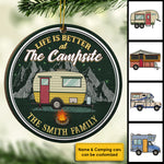 Life Is Better At The Campsite - Personalized Custom Round Shaped Wood Christmas Ornament