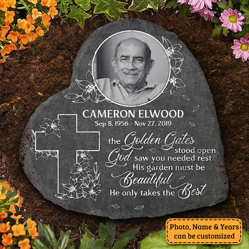 God Saw You Needed Rest - Personalized Memorial Stone, Human Grave Marker - Upload Image, Memorial Gift, Sympathy Gift