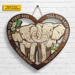 Elephant Couple From Our First Kiss - Personalized Shaped Wood Sign - Gift For Couples, Husband Wife