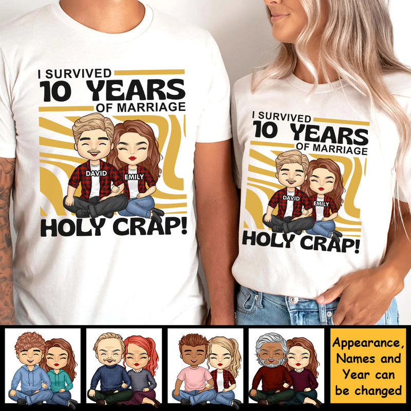 I Survived Many Years Of Marriage - Personalized Unisex T-Shirt, Hoodie, Sweatshirt - Gift For Couple, Husband Wife, Anniversary, Engagement, Wedding, Marriage Gift