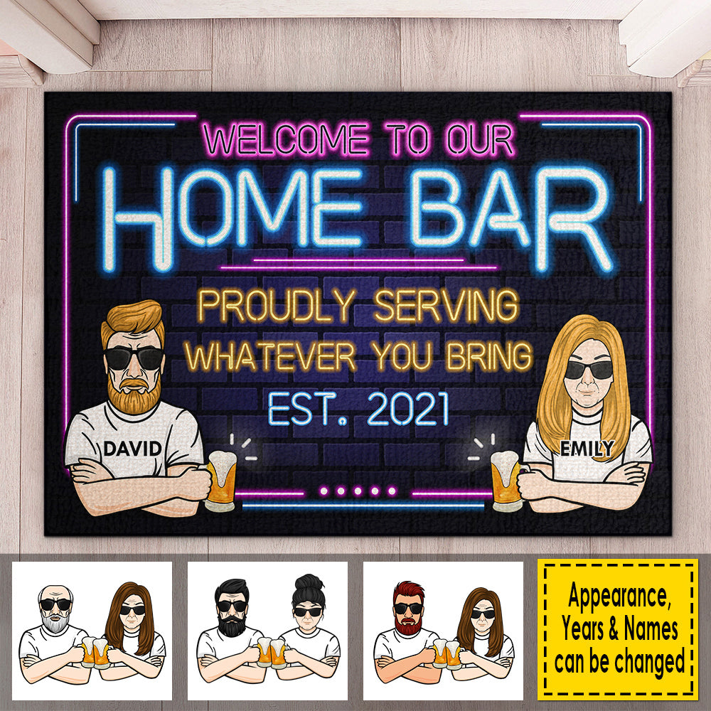 Welcome To Our Home Bar - Gift For Couples, Husband Wife, Personalized Decorative Mat.