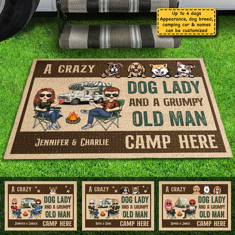 A Crazy Dog Lady Camp Here - Personalized Decorative Mat - Gift For Camping Lovers