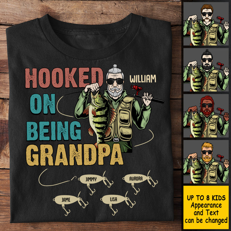Hooked On Being Grandpa - Gift For Dad, Grandpa - Personalized Unisex T-Shirt, Hoodie